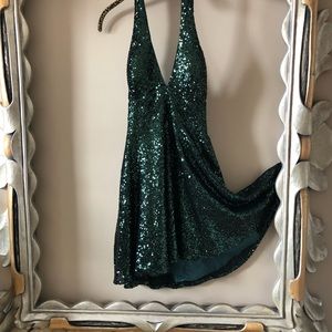 Green sequins halter dress